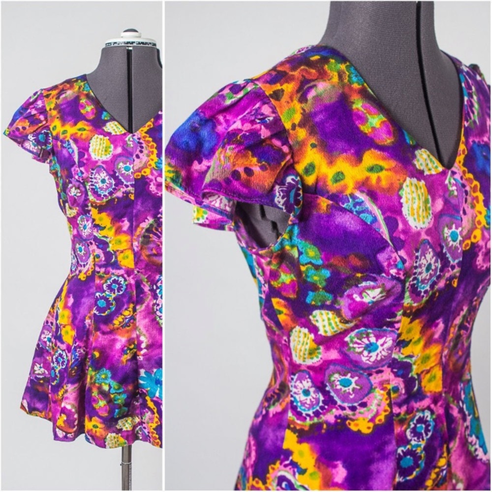 HANDMADE VINTAGE PSYCHEDELIC FLORAL MINI DRESS